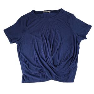 Marine Layer Lexi Rib Twist Front Top Blue Ribbed Short Sleeve Size Small